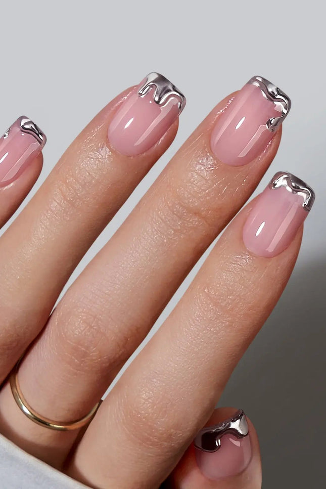 Nail Pop Studio - Chrome Edge Square Nails - Press On Nails | Long Lasting & Reusable