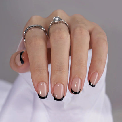Nail Pop Studio - Classic Black French Square Nails - Press On Nails | Long Lasting & Reusable