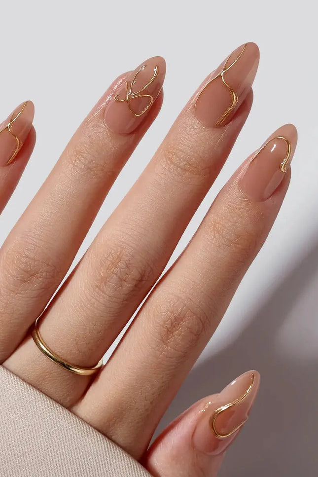 Nail Pop Studio - Radiant Gold Almond Nails - Press On Nails