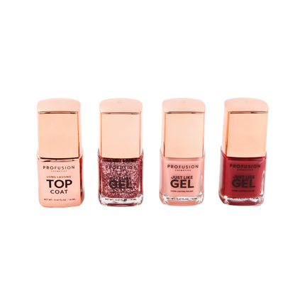Profusion Cosmetics - Crimson Gel Nails – 4-Piece Nail Polish Set with Top Coat