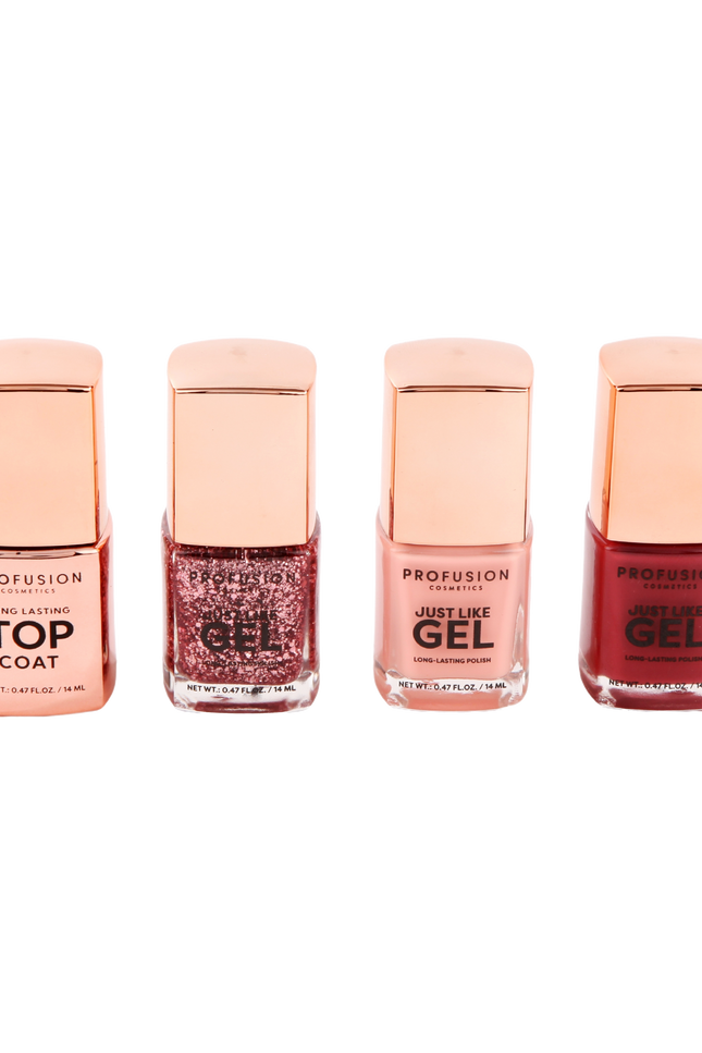 Profusion Cosmetics - Crimson Gel Nails – 4-Piece Nail Polish Set with Top Coat