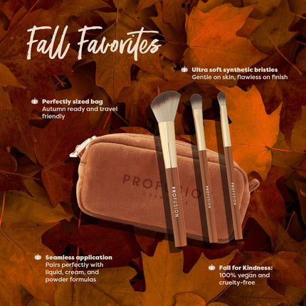Profusion Cosmetics - Pumpkin Spice | Cinnamon Sticks 3 PC Face & Eye Brush & Bag Set