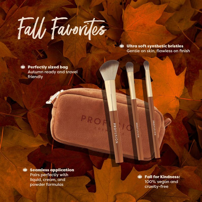 Profusion Cosmetics - Pumpkin Spice | Cinnamon Sticks 3 PC Face & Eye Brush & Bag Set