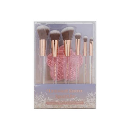 Profusion Cosmetics - Frosted Snow Sparkle | 7 PC Makeup Brush & Cleaning Mat Set