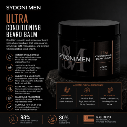 Sydoni - ULTRA CONDITIONING BEARD BALM with ARGAN OIL AND SHEA BUTTER 120ml 4 fl. oz.
