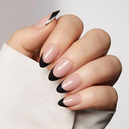 Nail Pop Studio - Black French Almond Nails - Press On Nails | Long Lasting & Reusable