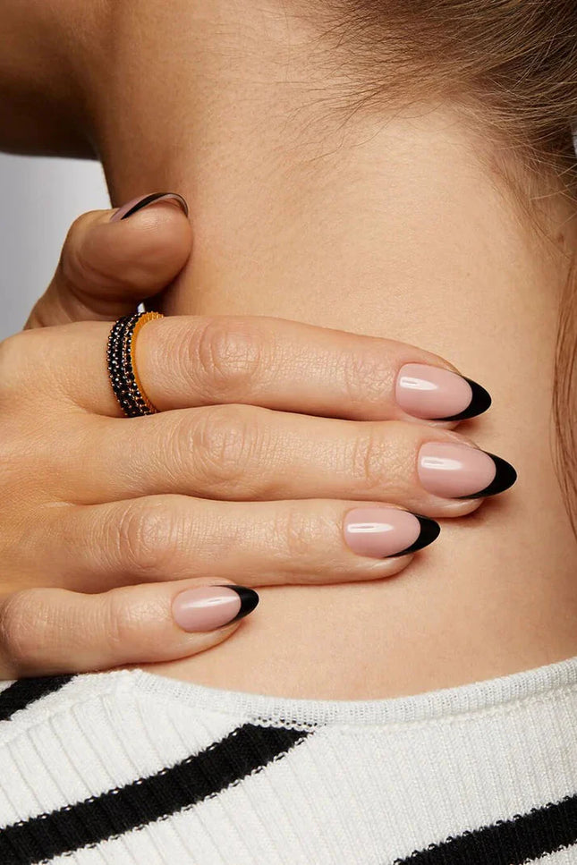 Nail Pop Studio - Black French Almond Nails - Press On Nails | Long Lasting & Reusable