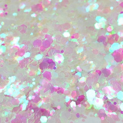 Inked Doll Cosmetics - BUBBLEBATH (White/Pink) Iridescent Chunky Glamdoll Glitter