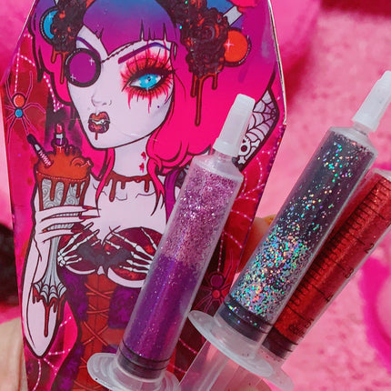 Inked Doll Cosmetics - *GLITTER SYRINGES* + FATAL VOWS LASH* DUO "Coffin Collections" GlamDoll Glitter
