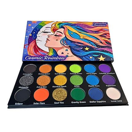 Connected Boutique - Cosmic Rainbow 18‑Shade Eyeshadow Palette – Celestial Hues & Glitter