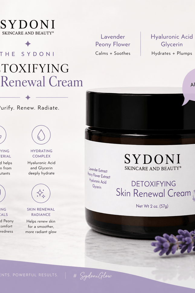 Sydoni - MOST LOVED! DETOXIFYING SKIN RENEWAL CREAM WITH LAVENDER AND PEONY FLOWER Net. Wt. 2oz. (57g)