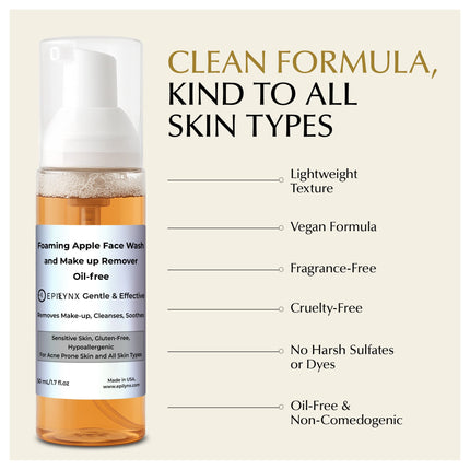 EpiLynx - Gentle, Oil-Free Foaming Apple Cleanser for Sensitive & Acne-Prone Skin | Vegan, allergen-friendly, sulfate & paraben free | Purifying, hydrating face wash for all skin types