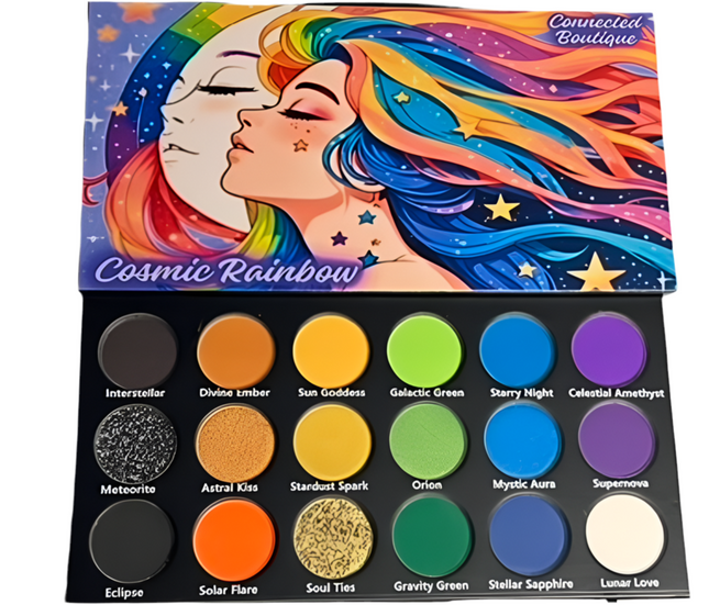 Connected Boutique - Cosmic Rainbow 18‑Shade Eyeshadow Palette – Celestial Hues & Glitter