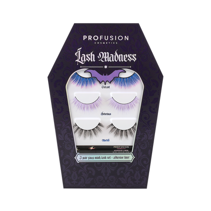 Profusion Cosmetics - Lash Madness-3 Pair Faux Mink Lash Set Adhesive