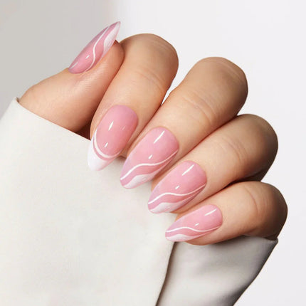 Nail Pop Studio - White Swirl Almond Nails - Press On Nails | Long Lasting & Reusable