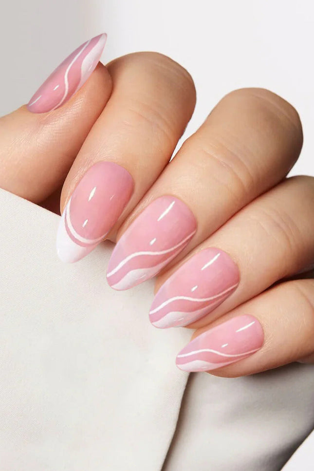Nail Pop Studio - White Swirl Almond Nails - Press On Nails | Long Lasting & Reusable