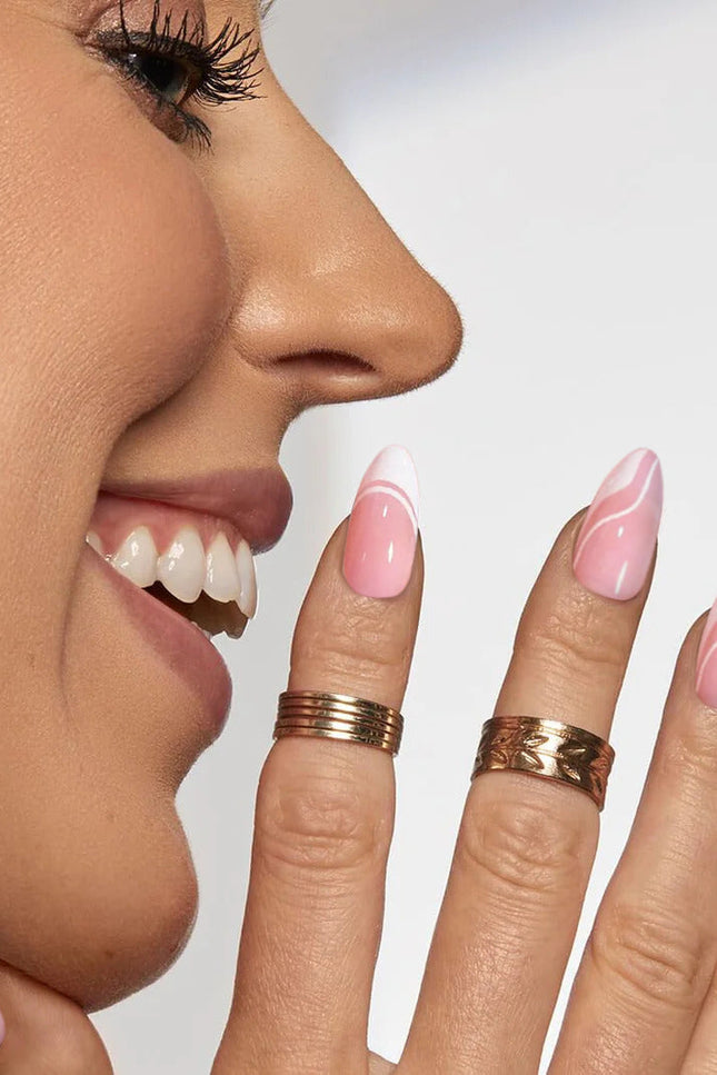 Nail Pop Studio - White Swirl Almond Nails - Press On Nails | Long Lasting & Reusable
