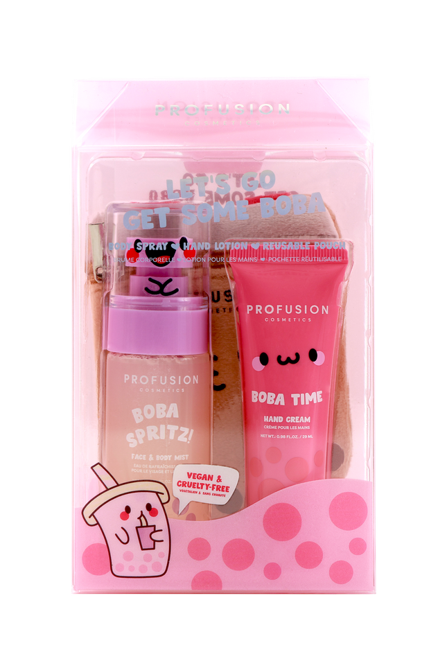 Profusion Cosmetics - Let's Get Some Boba Body Spritz, Hand Lotion, and Reusable Pouch Set