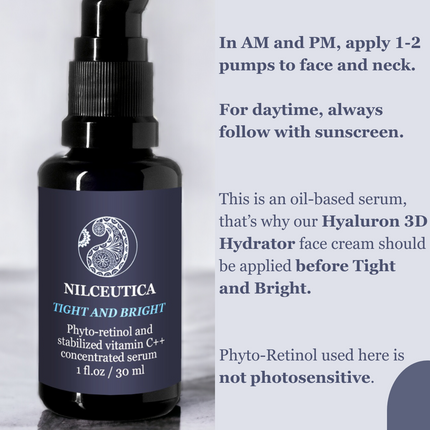 NILCEUTICA - TIGHT AND BRIGHT, an Advanced Gentle Phyto-Retinol and Vitamin C Face Serum, 12 Innovative Technologies, 55% High-Performance Cosmeceuticals