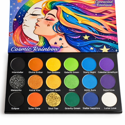 Connected Boutique - Cosmic Rainbow 18‑Shade Eyeshadow Palette – Celestial Hues & Glitter