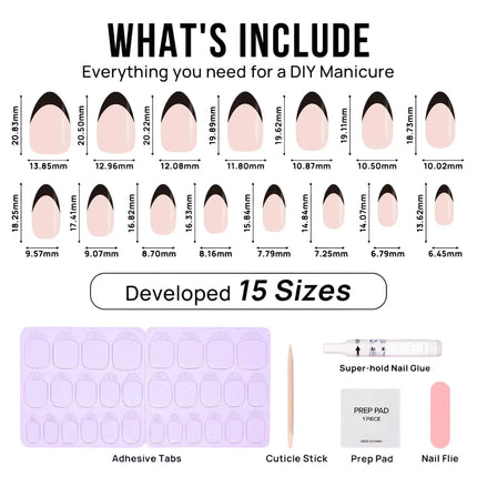 Nail Pop Studio - Black French Almond Nails - Press On Nails | Long Lasting & Reusable