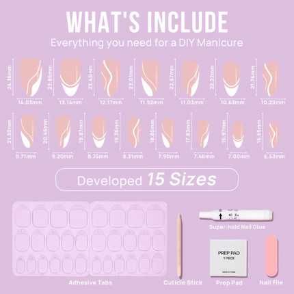 Nail Pop Studio - White Swirl Almond Nails - Press On Nails | Long Lasting & Reusable
