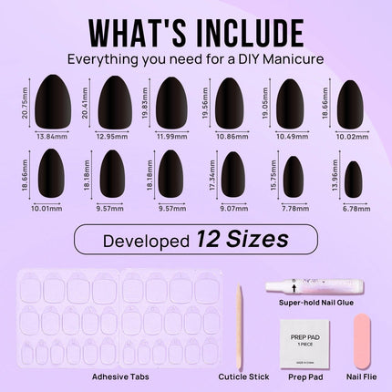 Nail Pop Studio - Black Almond Nails - Press on Nails | Long Lasting & Reusable
