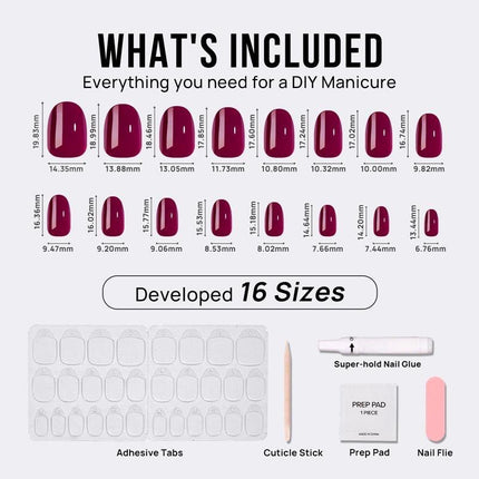 Nail Pop Studio - Grape Red Oval Nails - Press On Nails | Long Lasting & Reusable