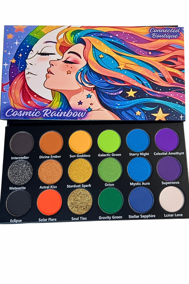 Connected Boutique - Cosmic Rainbow 18‑Shade Eyeshadow Palette – Celestial Hues & Glitter