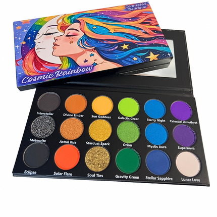 Connected Boutique - Cosmic Rainbow 18‑Shade Eyeshadow Palette – Celestial Hues & Glitter