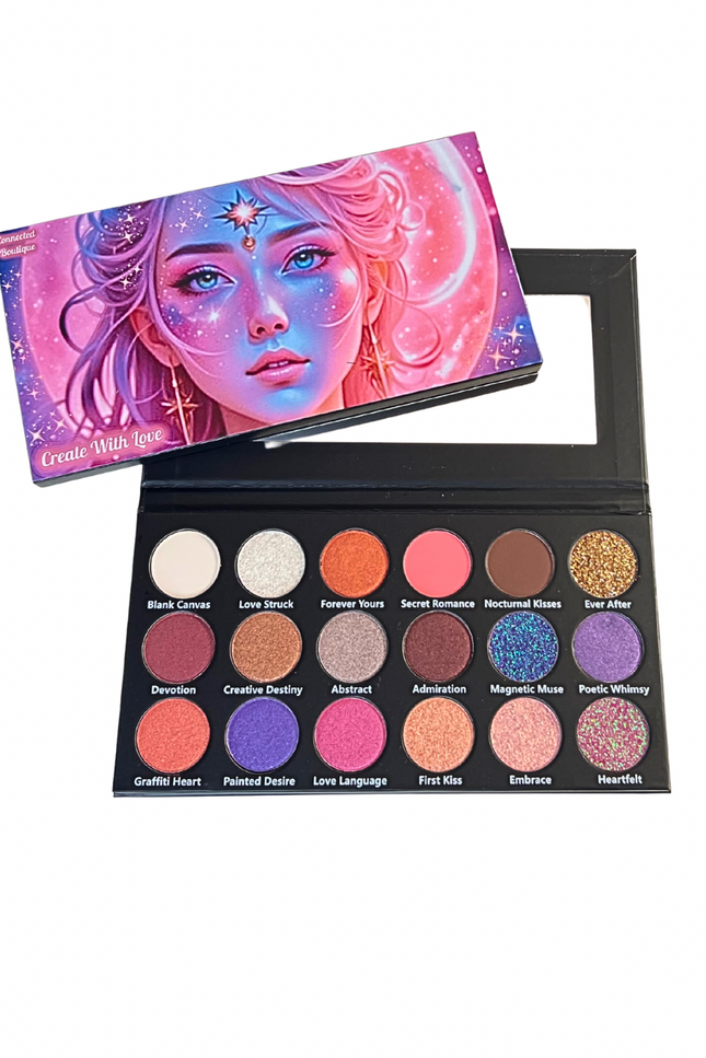 Connected Boutique - Create With Love 18‑Shade Eyeshadow Palette – Mattes, Shimmers & Glitters
