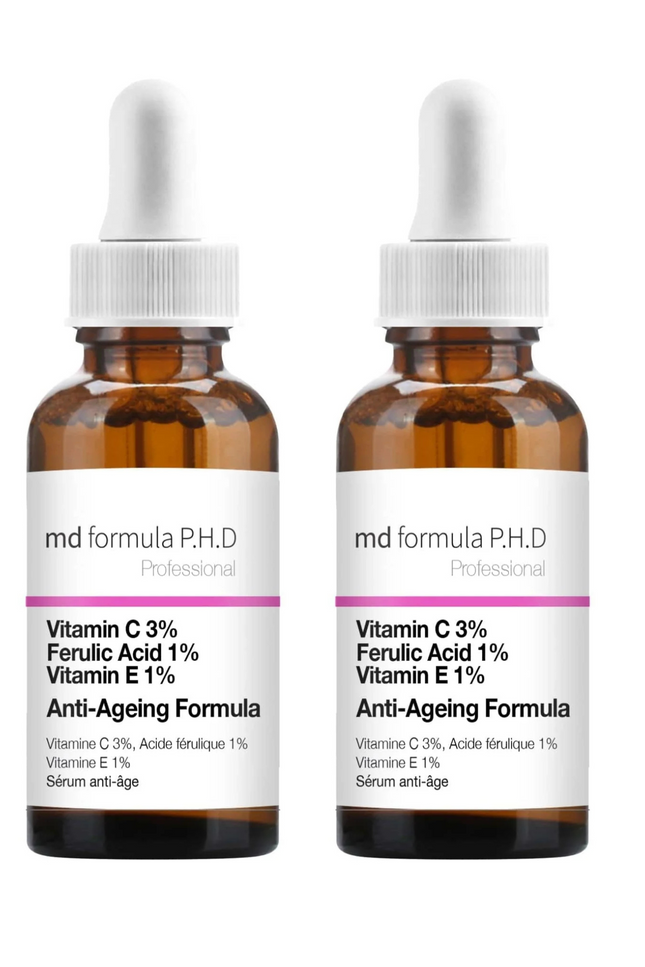 skinChemists US - MD Formula Anti-Ageing Serum Vitamin C 3%, Ferulic Acid 1%, Vitamin E 1% 30ml Twin Value Savings Pack