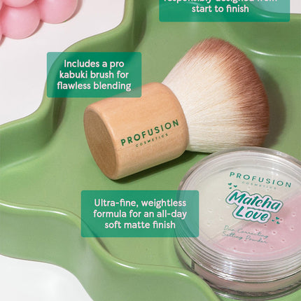 Profusion Cosmetics - Matcha Love Correcting Powder & Kabuki Brush