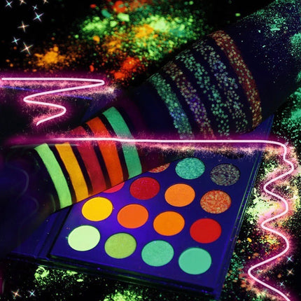 Inked Doll Cosmetics - NEON LIGHTS (24PC) *BLACKLIGHT!* Pigment/Glitter Pallete!