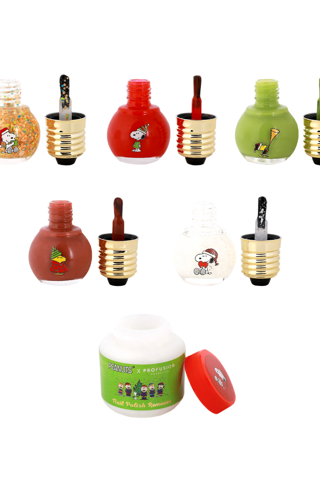 Profusion Cosmetics - Peanuts Holiday | Sparkling With Joy 5 PC Nail Polish Set & Nail Polish Remover