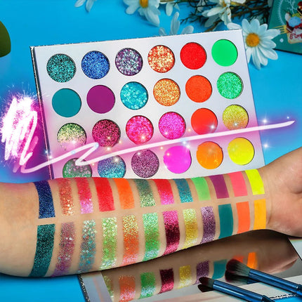 Inked Doll Cosmetics - NEON LIGHTS (24PC) *BLACKLIGHT!* Pigment/Glitter Pallete!