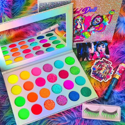 Inked Doll Cosmetics - NEON LIGHTS (24PC) *BLACKLIGHT!* Pigment/Glitter Pallete!