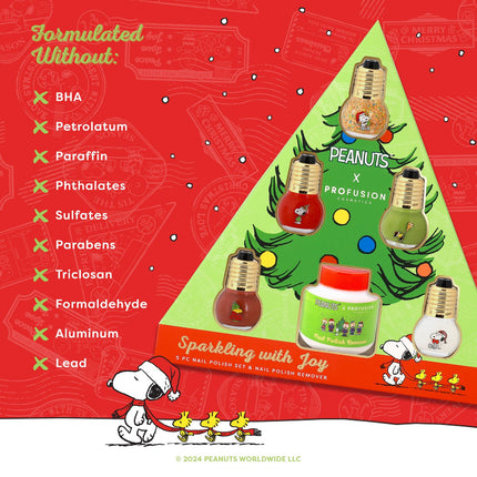 Profusion Cosmetics - Peanuts Holiday | Sparkling With Joy 5 PC Nail Polish Set & Nail Polish Remover