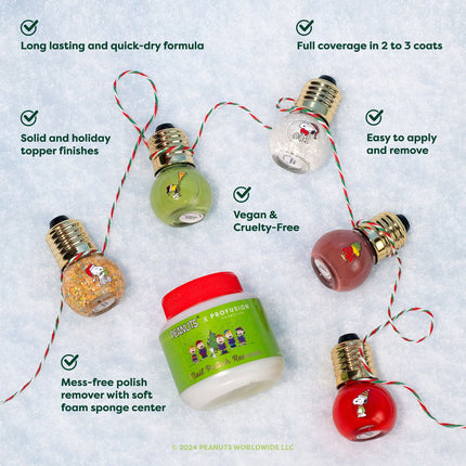 Profusion Cosmetics - Peanuts Holiday | Sparkling With Joy 5 PC Nail Polish Set & Nail Polish Remover