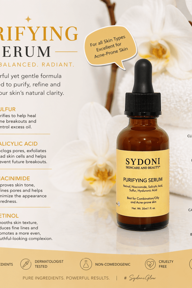 Sydoni - PURIFYING SERUM with SULFUR, NIACINIMIDE and RETINOL 30 ml/ 1fl. oz.
