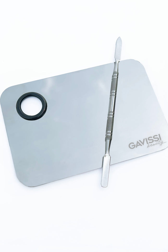 Gavissi Beauty - MIXING TRAY AND SPATULA KIT - RECTANGULAR SILVER