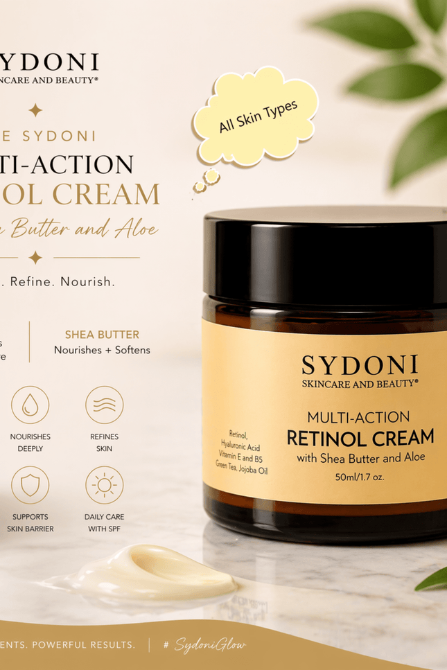 Sydoni - MULTI ACTION RETINOL CREAM with SHEA BUTTER, ALOE and VITAMIN B5 1.7 FL. OZ.