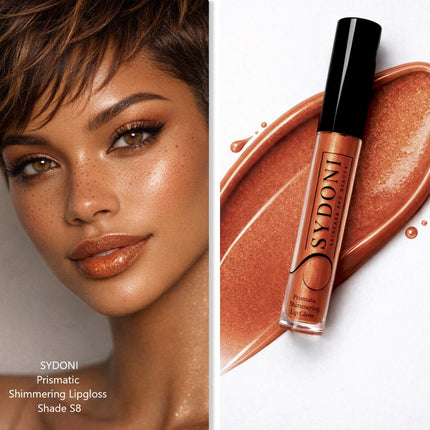 Sydoni -SHADE S8 PRISMATIC SHIMMERING LIPGLOSS - Bright Orange with Warm Golden Shimmer