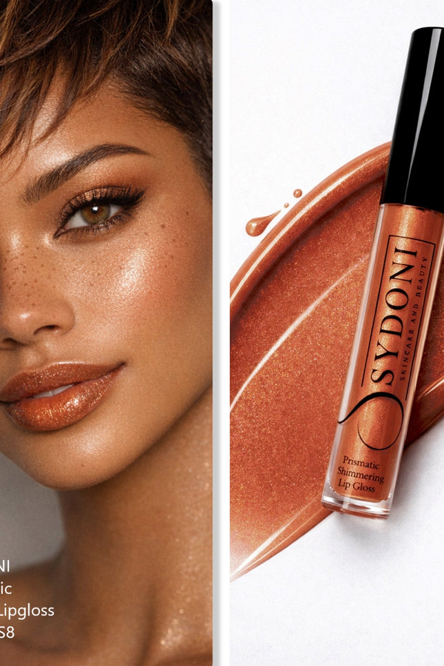 Sydoni -SHADE S8 PRISMATIC SHIMMERING LIPGLOSS - Bright Orange with Warm Golden Shimmer