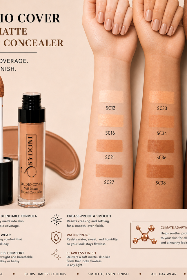 Sydoni - BEST SELLER! STUDIO COVER SOFT MATTE LIQUID CONCEALER 0.35 OZ. (16 SHADES)