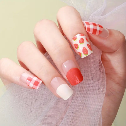 Candied Nails - Nail Sticker - Strawberry Gingham Gel Nails