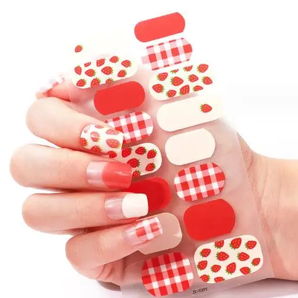 Candied Nails - Nail Sticker - Strawberry Gingham Gel Nails