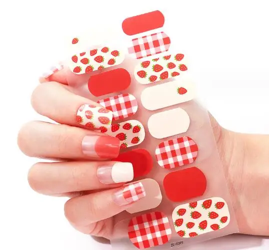 Candied Nails - Nail Sticker - Strawberry Gingham Gel Nails