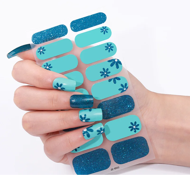 Candied Nails - Nail Sticker - Blue Floral Gel Nails