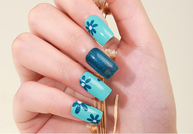 Candied Nails - Nail Sticker - Blue Floral Gel Nails